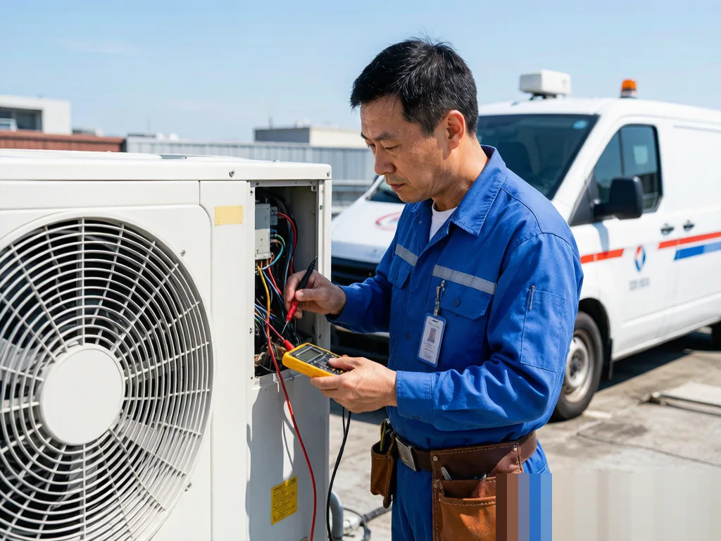 舒逸99维修工程师现场检测中央空调